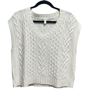 Garnet Hill Cashmere Beige V-Neck Cable Knit Sweater-Vest Women’s Sz Small